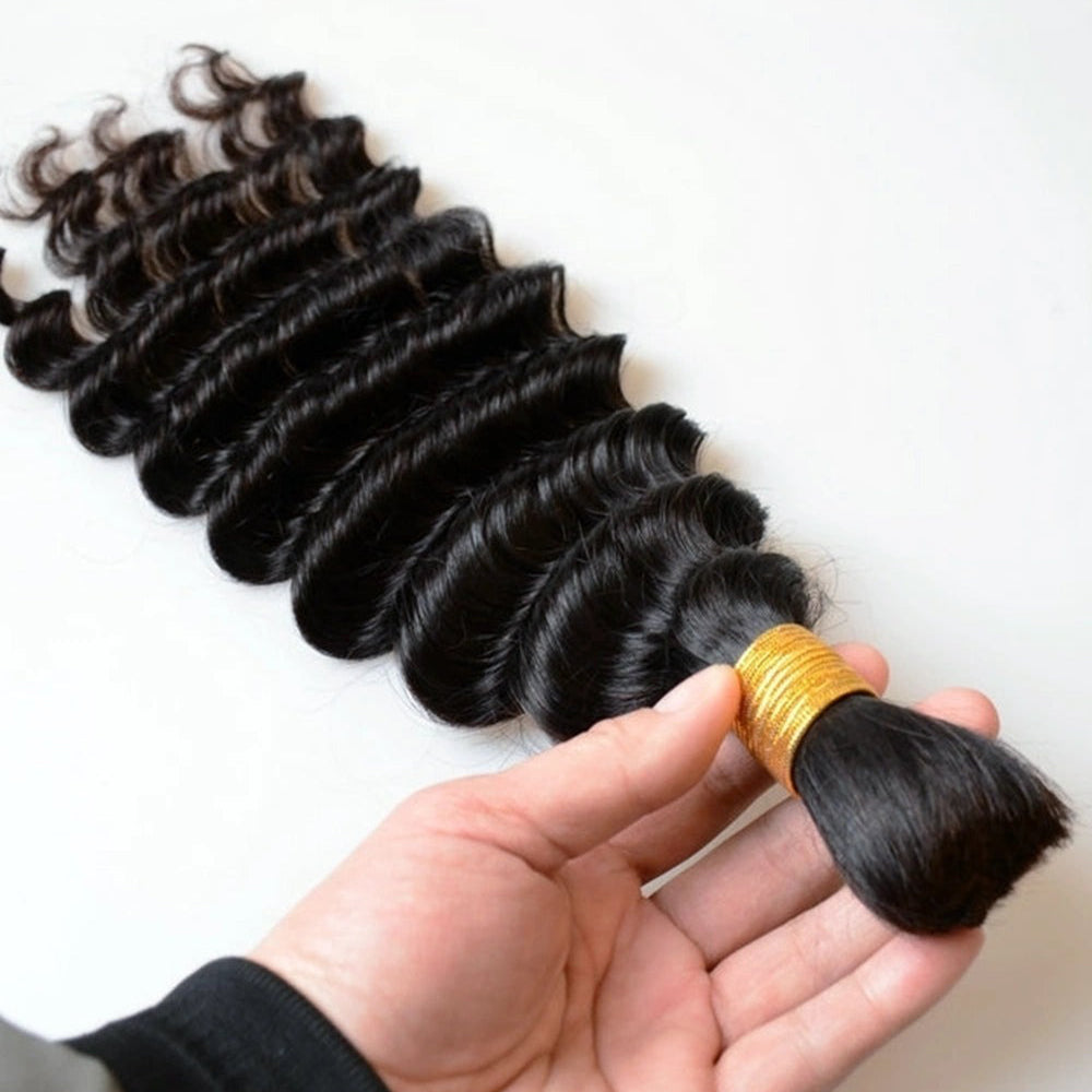 DEEP WAVE BULK HUMAN HAIR NATURAL BLACK (#1B), BULK HAIR EXTENSIONS, REAL HUMAN HAIR