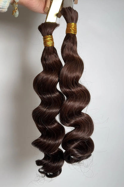 DOUBLE DRAWN DARK BROWN #2 LOOSE WAVE BULK, REAL HUMAN HAIR, BULK HAIR EXTENSIONS