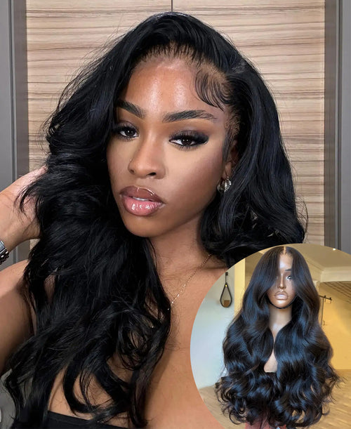 BODY WAVE TRANSPARENT LACE WIG, BLACK HUMAN HAIR WIG, LACE WIG, LCHAIR02