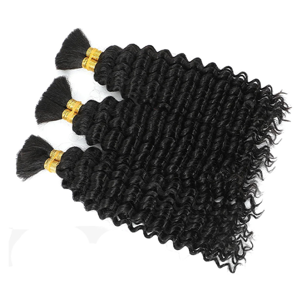 DEEP WAVE BULK HUMAN HAIR NATURAL BLACK (#1B), BULK HAIR EXTENSIONS, REAL HUMAN HAIR