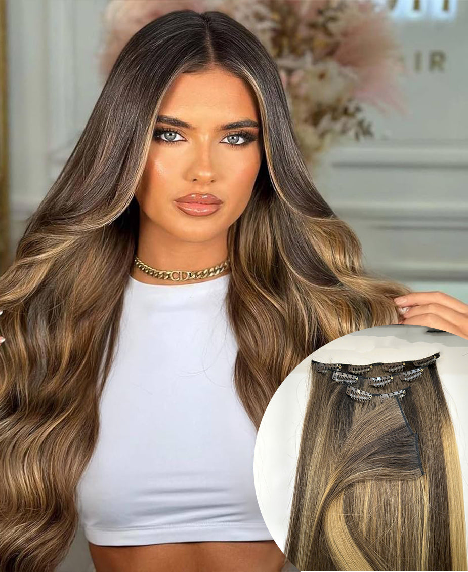 CLIP-IN HAIR EXTENSIONS, STRAIGHT AND NATURAL WITH HUMAN HAIR. CLIHAIR02