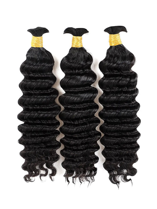 DOUBLE DRAWN JET BLACK #1 DEEP WAVE BULK HUMAN HAIR, BULK HAIR EXTENSIONS, REAL HUMAN HAIR