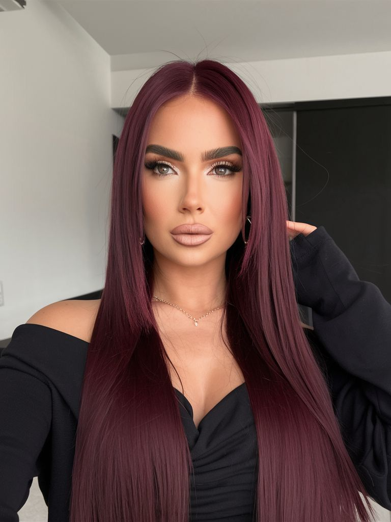 CLIP-IN HAIR EXTENSIONS Burgundy Red, STRAIGHT AND NATURAL WITH HUMAN HAIR. CLIHAIR05
