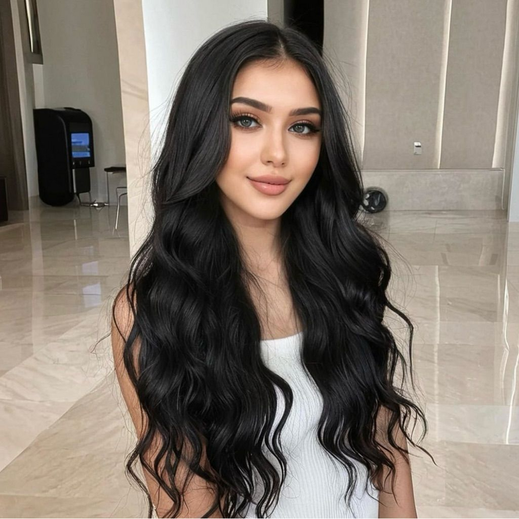 CLIP-IN HAIR EXTENSIONS Natural Black , STRAIGHT AND NATURAL WITH HUMAN HAIR. CLIHAIR07