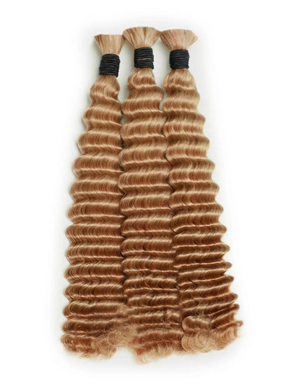 DEEP WAVE MEDIUM BLONDE #27 BULK HAIR, REAL HUMAN HAIR, BULK HAIR EXTENSIONS,