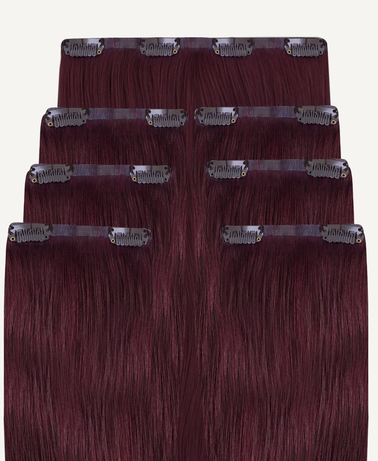 CLIP-IN HAIR EXTENSIONS Burgundy Red, STRAIGHT AND NATURAL WITH HUMAN HAIR. CLIHAIR05