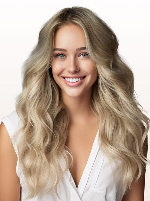 WEFT HAIR EXTENSIONS #8A-60 ASH BROWN & PLATINUM BLONDE HIGHLIGHTS, SEW IN EXTENSIONS, WEFT HAIR, HAIR EXTENSIONS