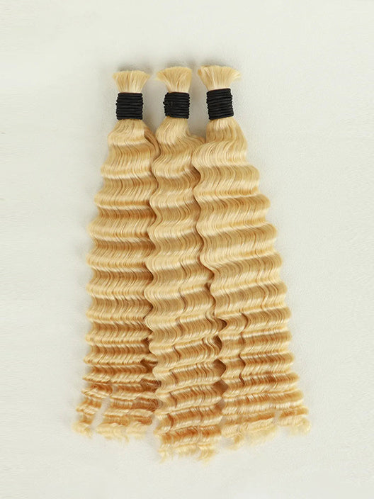 DOUBLE DRAWN #613 BLONDE DEEP WAVE BULK HUMAN HAIR, REAL HUMAN HAIR, BULK HAIR EXTENSIONS