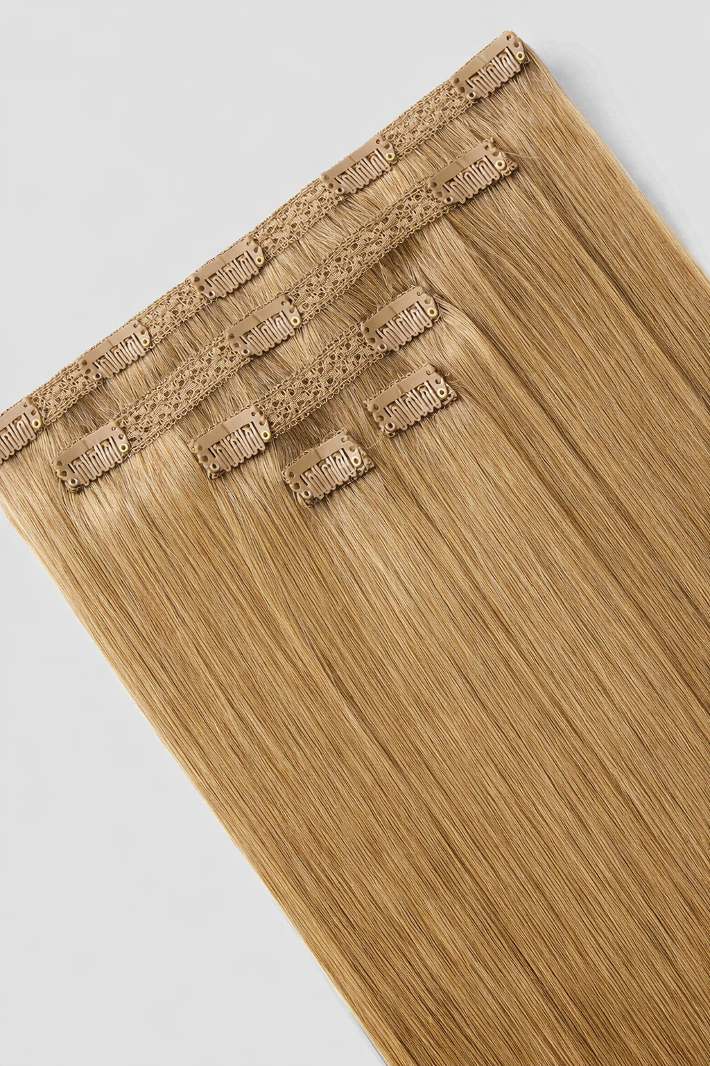 CLIP IN HAIR EXTENSIONS Beige Brown, Straight, Natural Look, 100% Human Hair, Easy Clip In, Comfortable Fit, Versatile Styling, Long Lasting Quality. CLIHAIR41