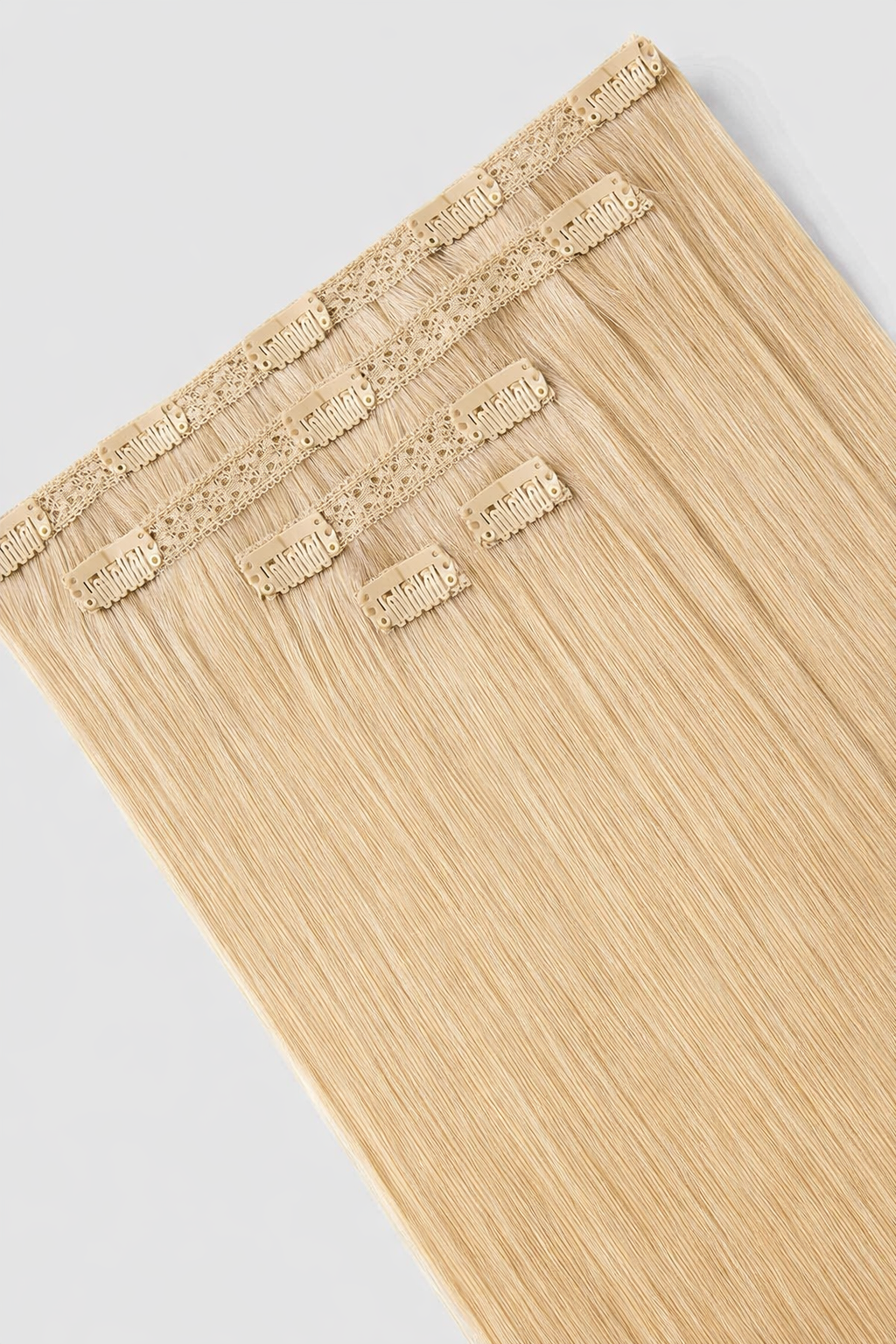 CLIP IN HAIR EXTENSIONS Ash Blonde, Straight, Natural Look, 100% Human Hair, Easy Clip In, Comfortable Fit, Versatile Styling, Long Lasting Quality. CLIHAIR30