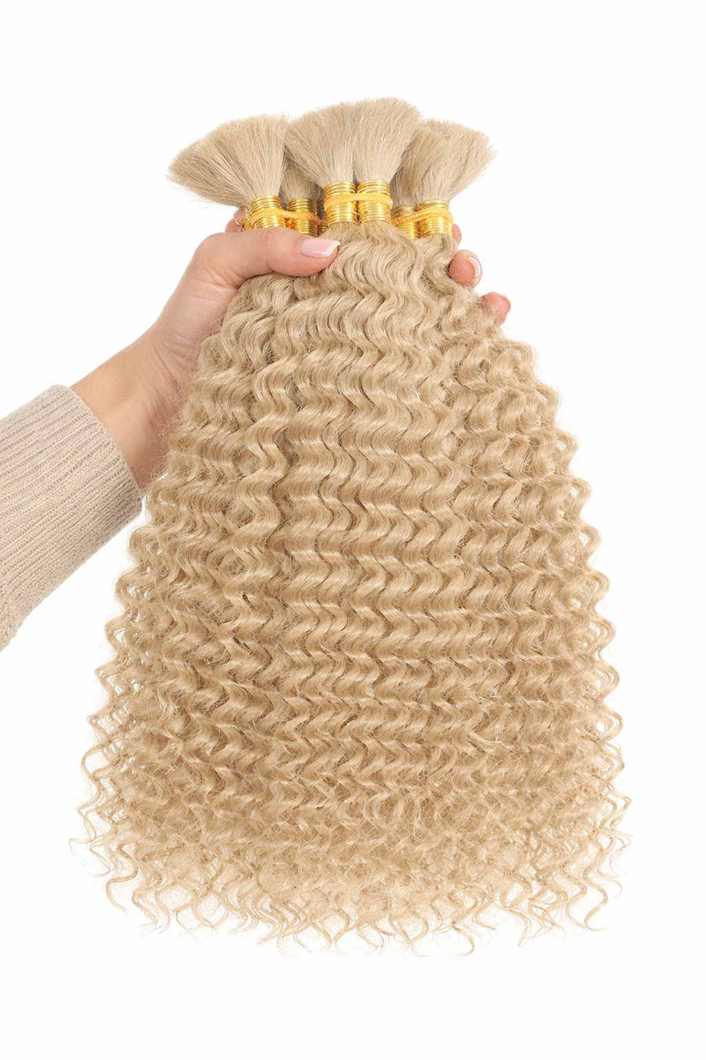 DEEP WAVE BULK HUMAN HAIR Beige Blonde, BULK HAIR EXTENSIONS, REAL HUMAN HAIR