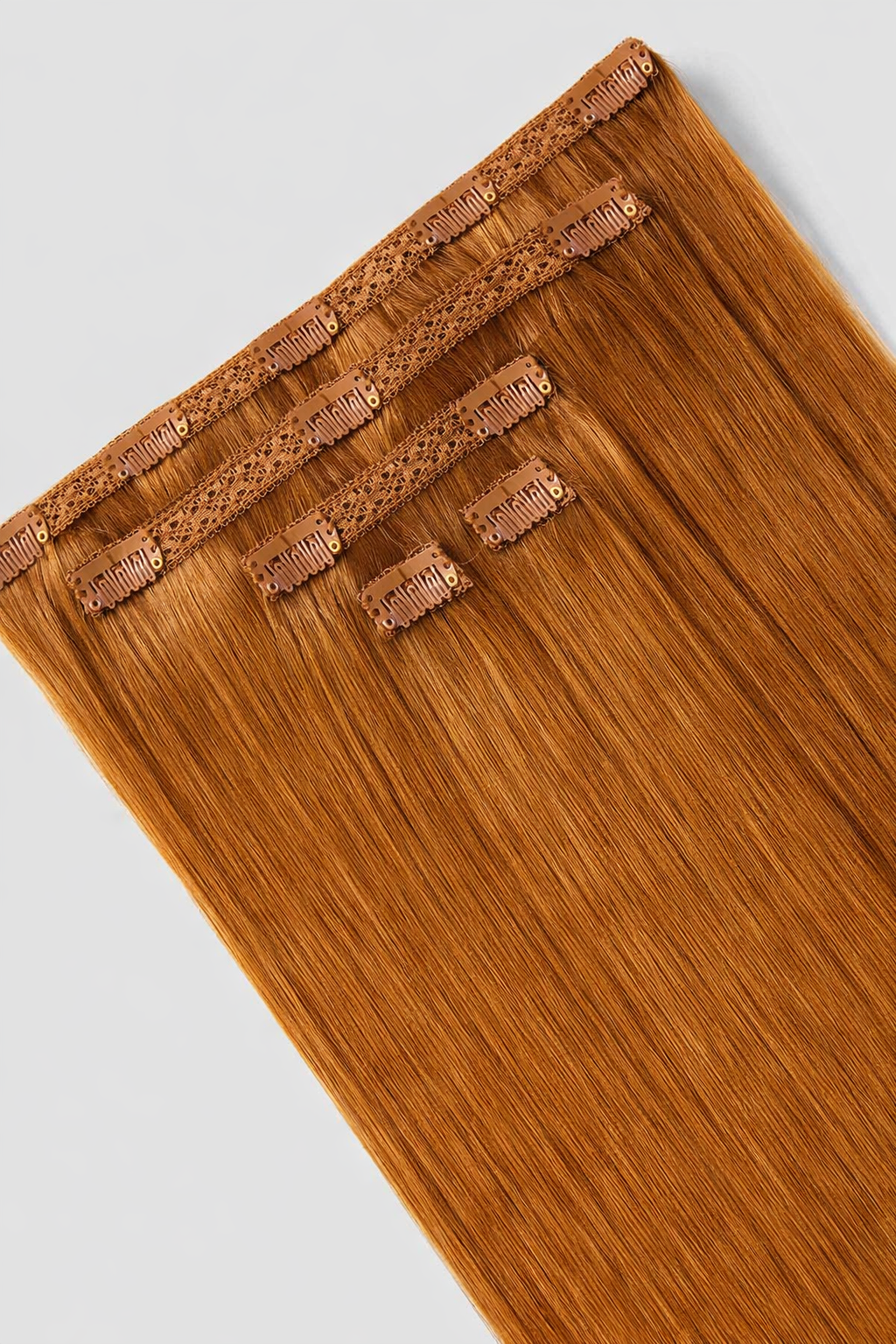 CLIP IN HAIR EXTENSIONS Caramel Brown, Straight, Natural Look, 100% Human Hair, Easy Clip In, Comfortable Fit, Versatile Styling, Long Lasting Quality. CLIHAIR42