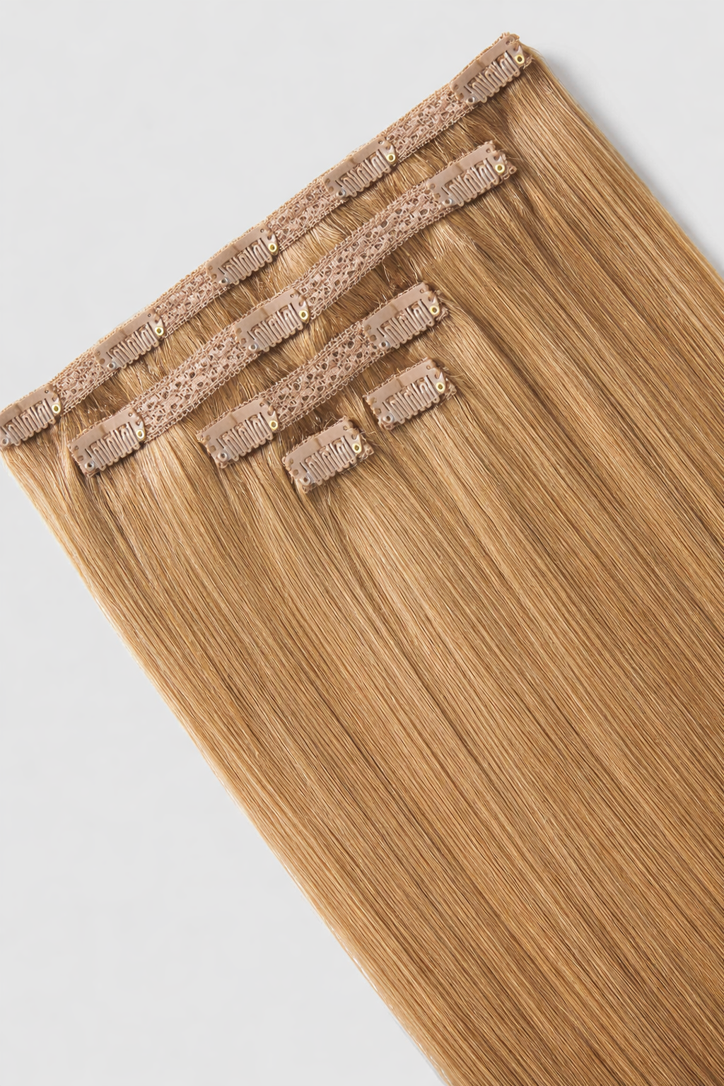 CLIP IN HAIR EXTENSIONS Dark Blonde, Straight, Natural Look, 100% Human Hair, Easy Clip In, Comfortable Fit, Versatile Styling, Long Lasting Quality. CLIHAIR34