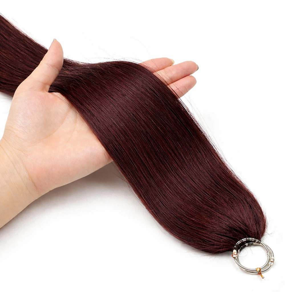 FEATHER CROCHET HAIR DARK WINE BROWN, HAIR EXTENSIONS, FEATHER CROCHET, REAL HUMAN HAIR