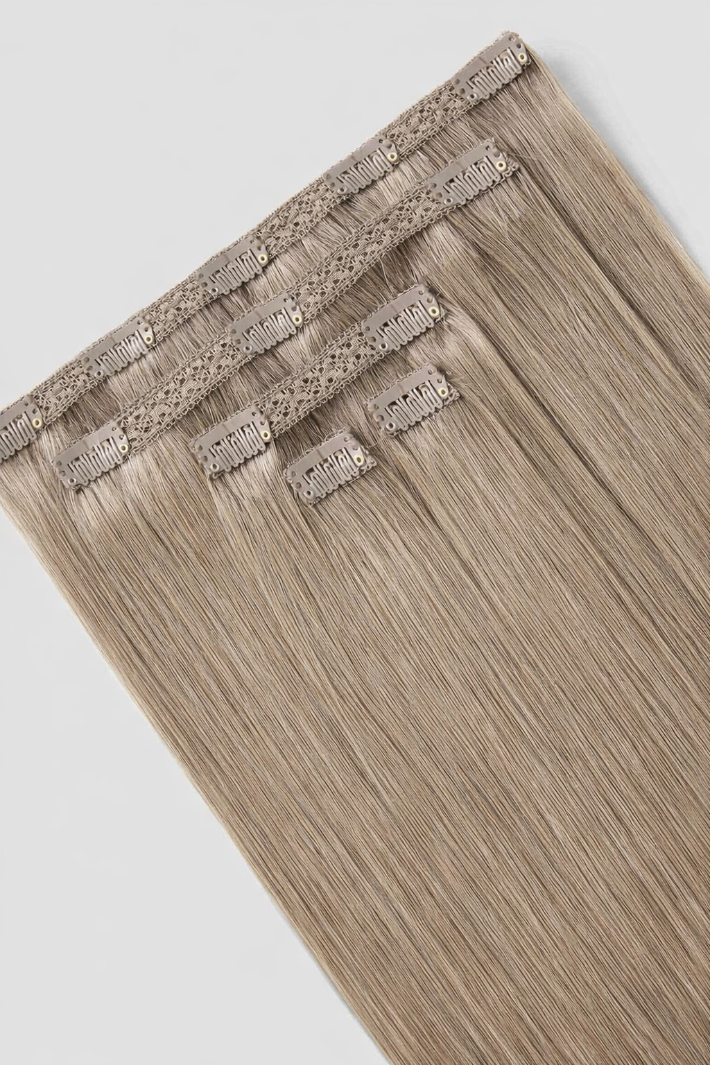 CLIP IN HAIR EXTENSIONS Greige , Straight, Natural Look, 100% Human Hair, Easy Clip In, Comfortable Fit, Versatile Styling, Long Lasting Quality. CLIHAIR47