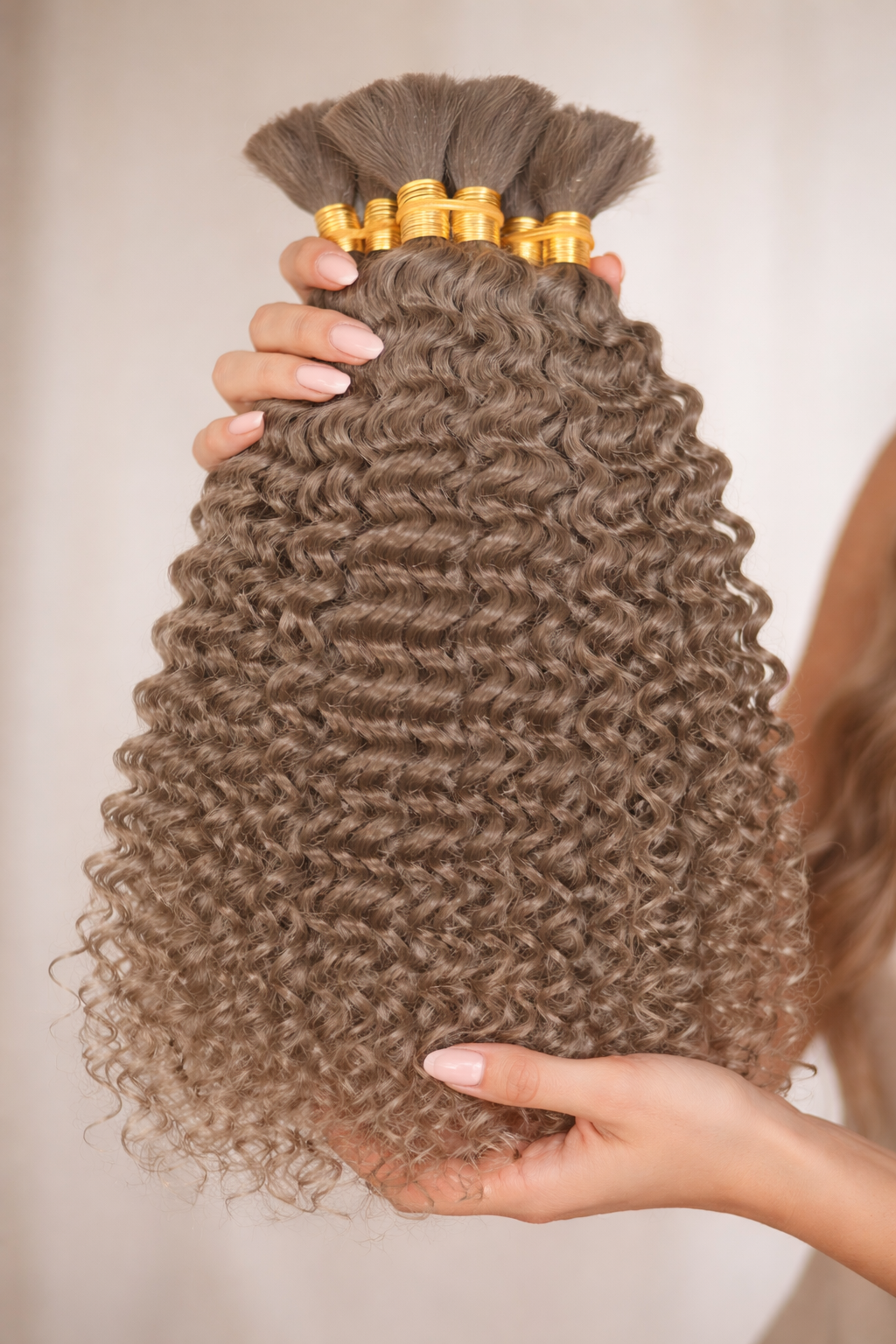 DEEP WAVE BULK HUMAN HAIR Greige, BULK HAIR EXTENSIONS, REAL HUMAN HAIR