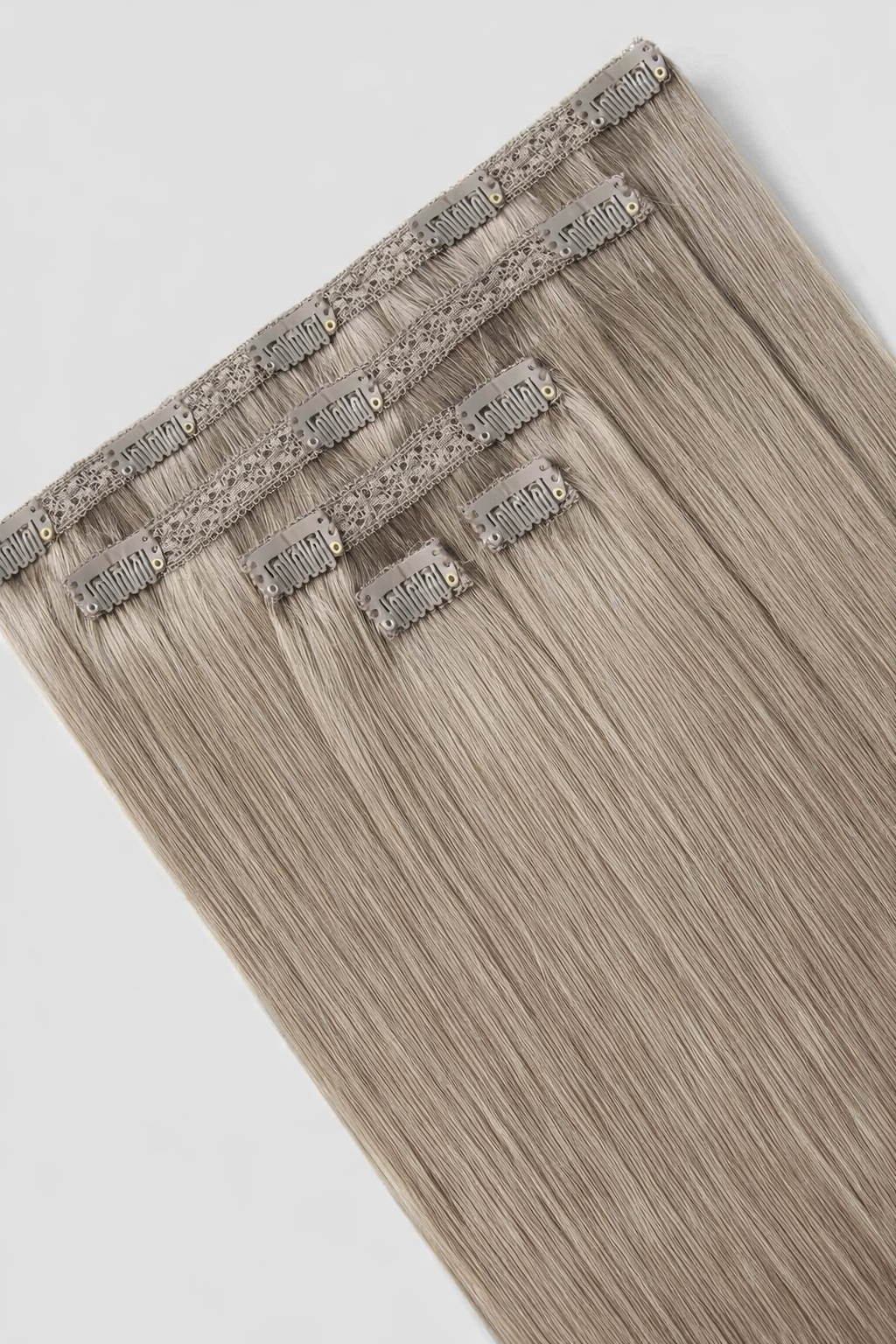 CLIP IN HAIR EXTENSIONS Grey Blonde, Straight, Natural Look, 100% Human Hair, Easy Clip In, Comfortable Fit, Versatile Styling, Long Lasting Quality. CLIHAIR50