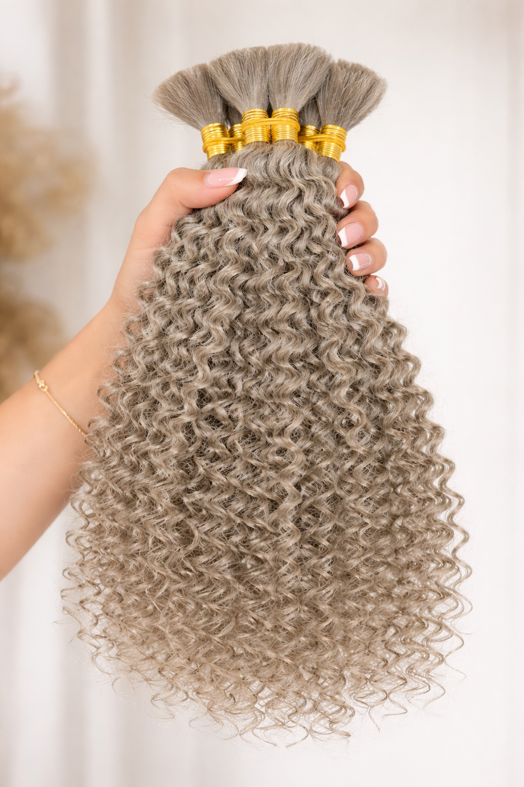 DEEP WAVE BULK HUMAN HAIR Grey Blonde, BULK HAIR EXTENSIONS, REAL HUMAN HAIR