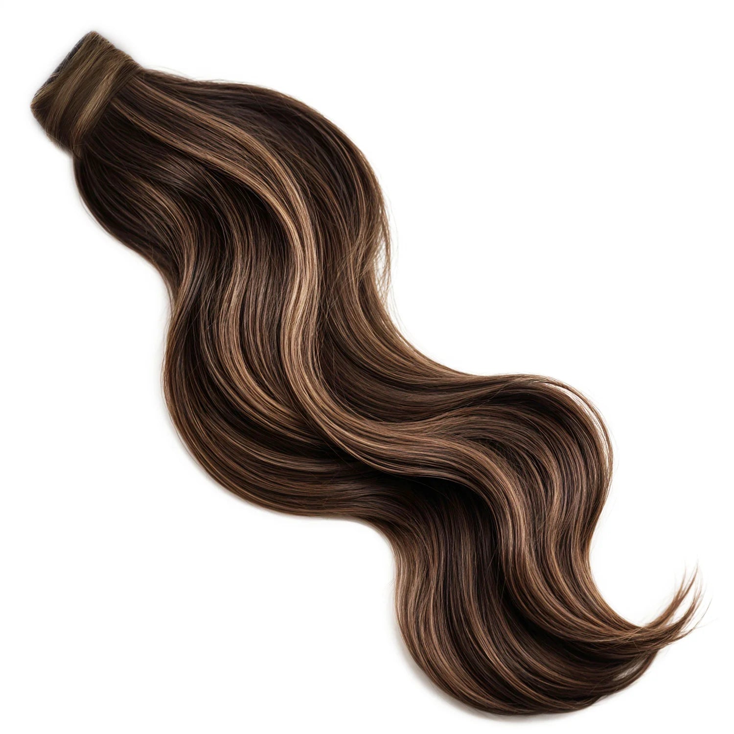 BODY WAVE PONYTAIL WIG 100% REAL HAIR #2/10 Dark Brown & Caramel Lowlights, NATURAL COLOR PONYTAIL, PNHAIR14