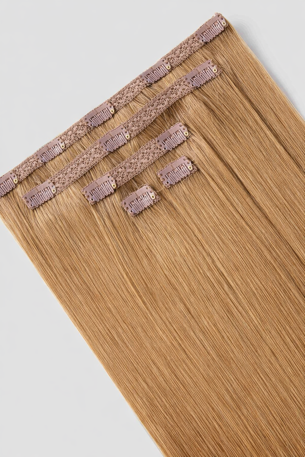 CLIP IN HAIR EXTENSIONS Milk Tea Brown, Straight, Natural Look, 100% Human Hair, Easy Clip In, Comfortable Fit, Versatile Styling, Long Lasting Quality. CLIHAIR43