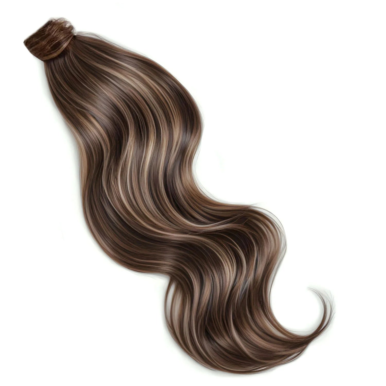 BODY WAVE PONYTAIL WIG 100% REAL HAIR #2/16 Dark Brown & Natural Blonde Highlights, NATURAL COLOR PONYTAIL, PNHAIR19