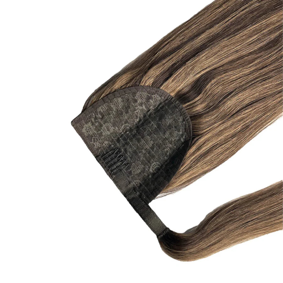 BODY WAVE PONYTAIL WIG 100% REAL HAIR #2/16 Dark Brown & Natural Blonde Highlights, NATURAL COLOR PONYTAIL, PNHAIR19