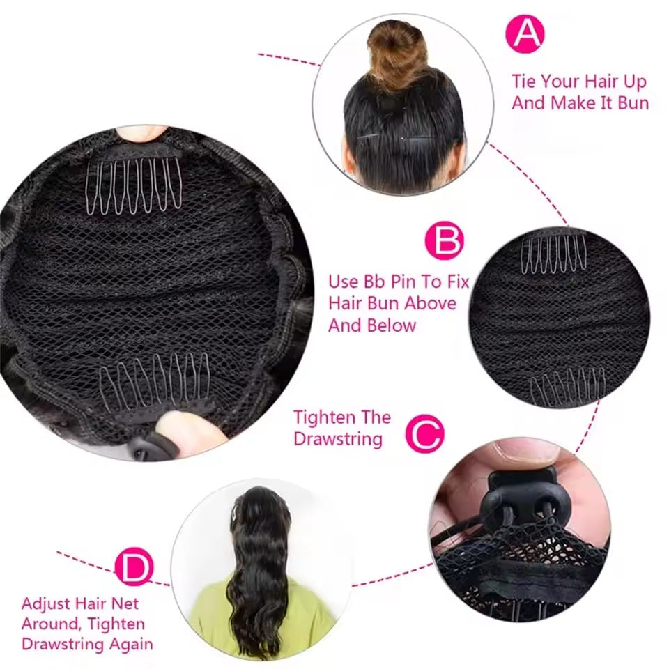 BODY WAVE PONYTAIL WIG 100% REAL HAIR, NATURAL COLOR PONYTAIL, PNHAIR01