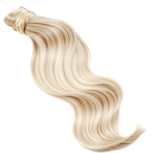 BODY WAVE PONYTAIL WIG 100% REAL HAIR  #18a/60 Ash Blonde Platinum Mix, NATURAL COLOR PONYTAIL, PNHAIR05