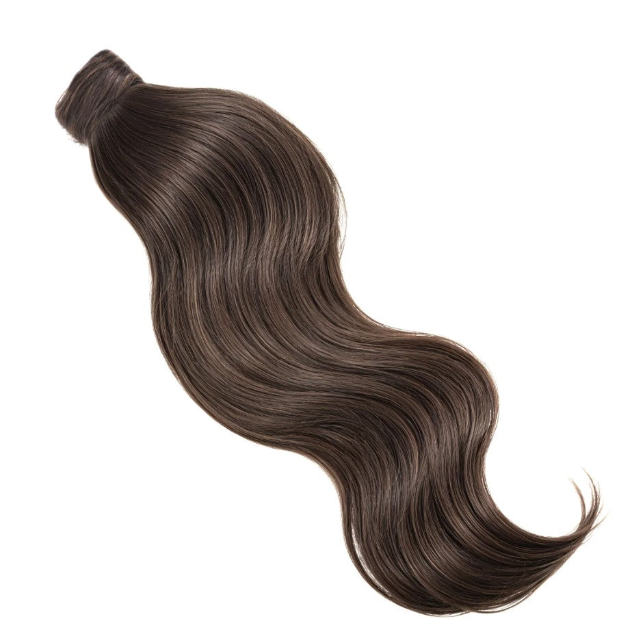 BODY WAVE PONYTAIL WIG 100% REAL HAIR  #2c/8a Chocolate and Ash Brown Mix, NATURAL COLOR PONYTAIL, PNHAIR08