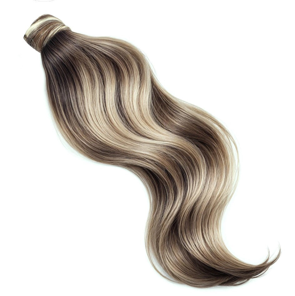 BODY WAVE PONYTAIL WIG 100% REAL HAIR  #8a/60 Ash Brown and Blonde Mix, NATURAL COLOR PONYTAIL, PNHAIR09