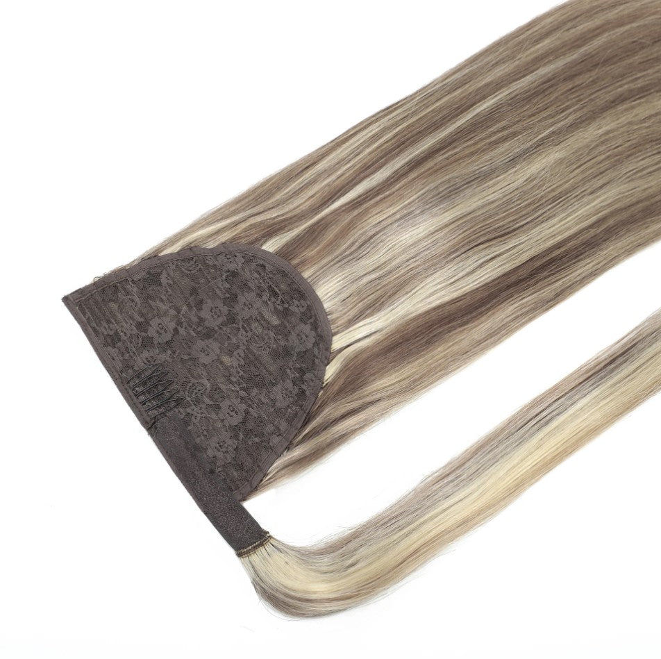 BODY WAVE PONYTAIL WIG 100% REAL HAIR  #8a/60 Ash Brown and Blonde Mix, NATURAL COLOR PONYTAIL, PNHAIR09