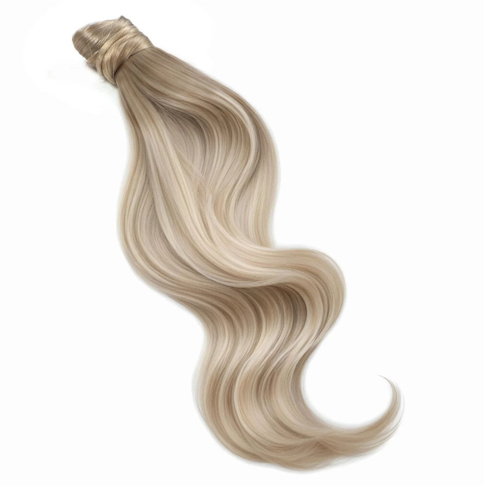 BODY WAVE PONYTAIL WIG 100% REAL HAIR  #17/17/1001 Dark Ash Blonde Balayage, NATURAL COLOR PONYTAIL, PNHAIR10