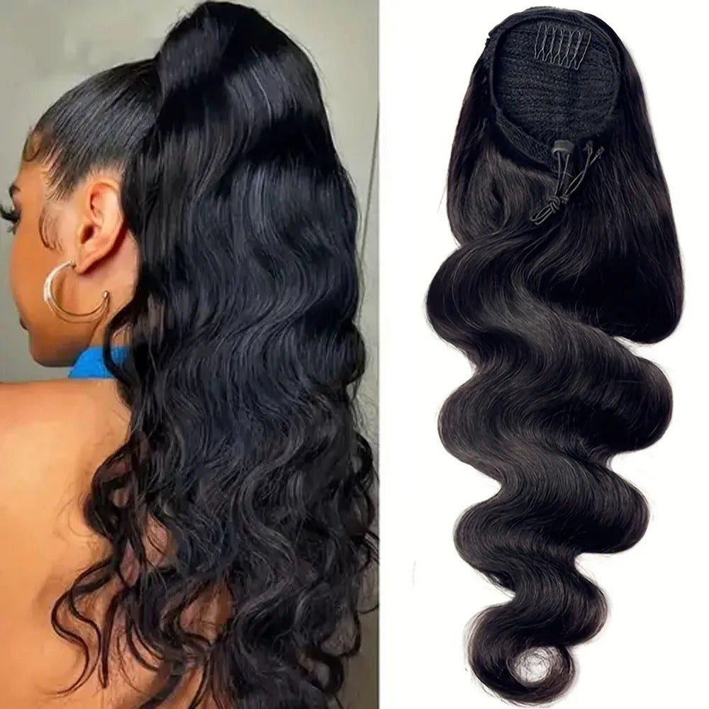 BODY WAVE PONYTAIL WIG 100% REAL HAIR, NATURAL COLOR PONYTAIL, PNHAIR01