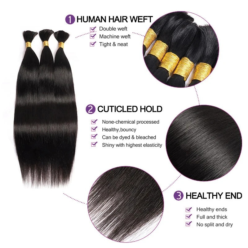 STRAIGHT BULK HAIR EXTENSIONS, NATURAL BLACK #1B HUMAN HAIR, BULK HAIR EXTENSIONS