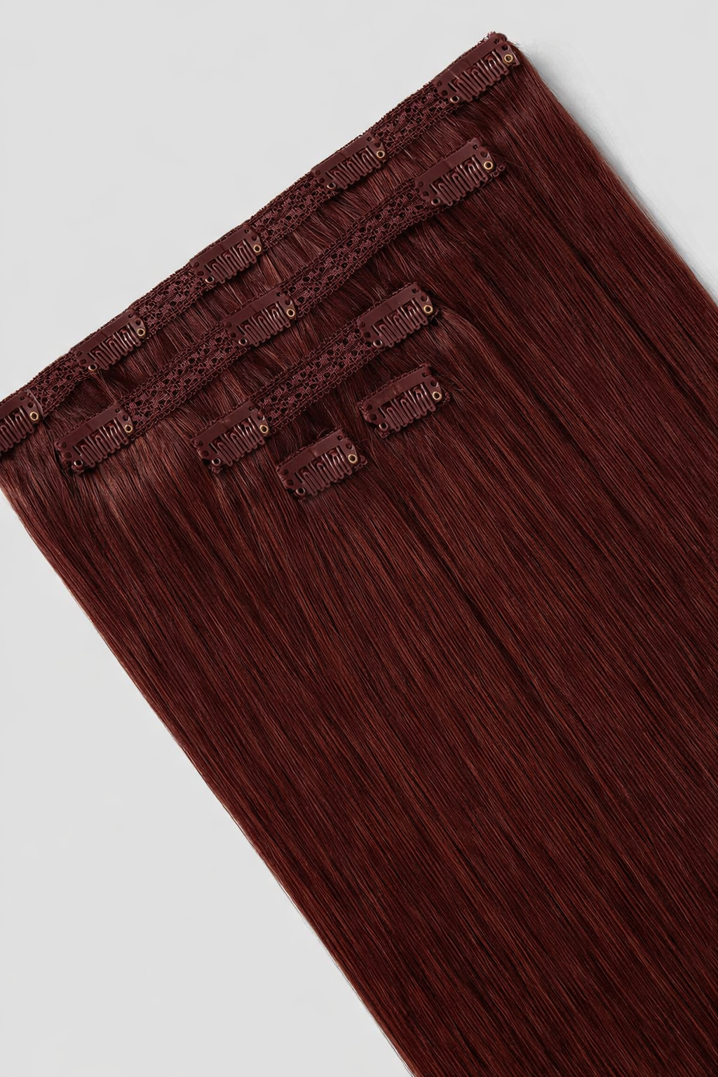 CLIP IN HAIR EXTENSIONS Dark Red Brown, Straight, Natural Look, 100% Human Hair, Easy Clip In, Comfortable Fit, Versatile Styling, Long Lasting Quality. CLIHAIR26