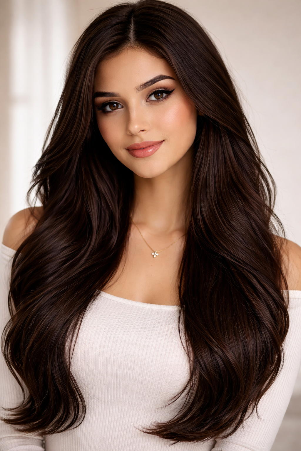 CLIP IN HAIR EXTENSIONS Dark Brown, Straight, Natural Look, 100% Human Hair, Easy Clip In, Comfortable Fit, Versatile Styling, Long Lasting Quality. CLIHAIR16