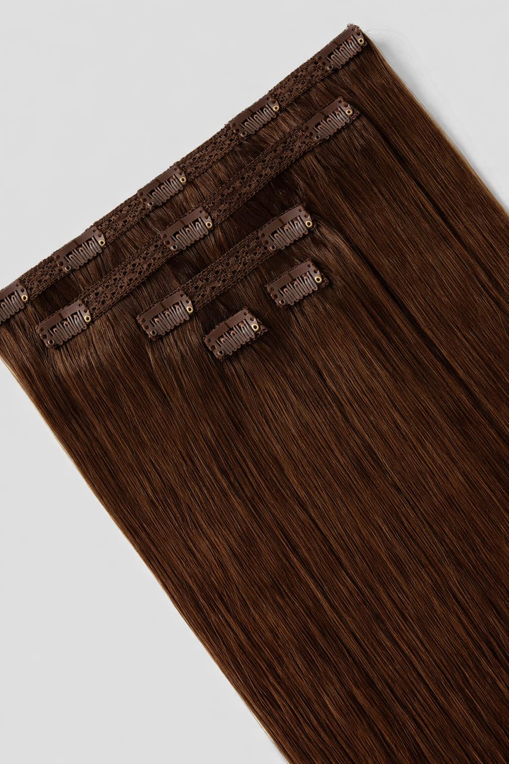CLIP IN HAIR EXTENSIONS Dark Chestnut Brown, Straight, Natural Look, 100% Human Hair, Easy Clip In, Comfortable Fit, Versatile Styling, Long Lasting Quality. CLIHAIR19