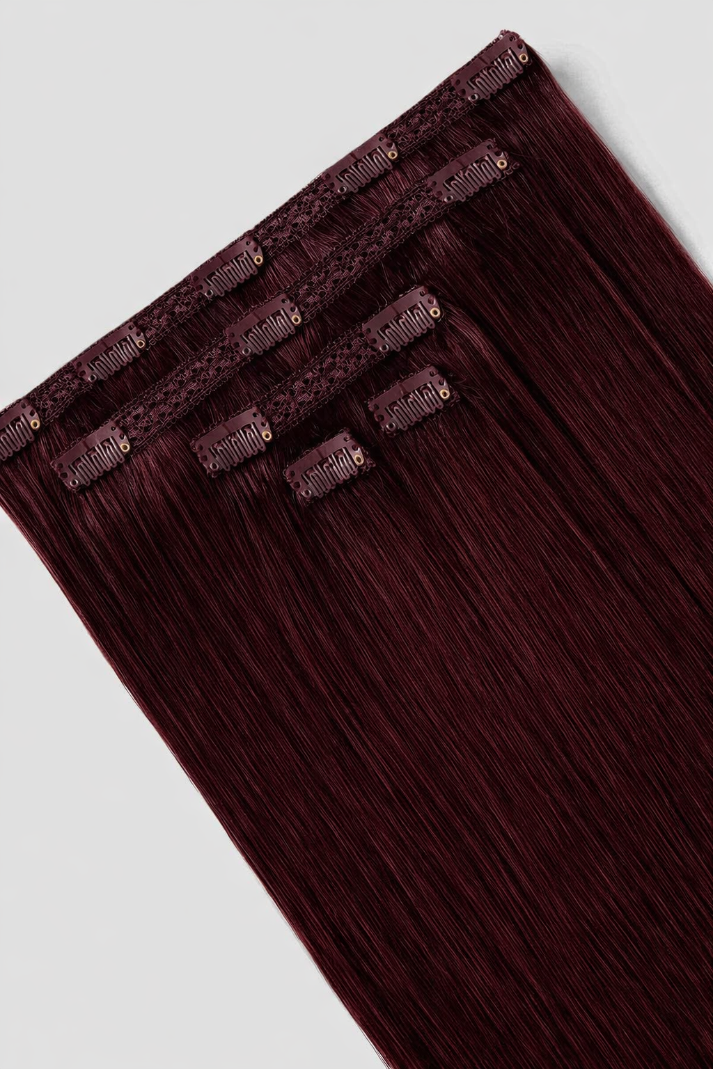 CLIP IN HAIR EXTENSIONS Dark Wine Brown, Straight, Natural Look, 100% Human Hair, Easy Clip In, Comfortable Fit, Versatile Styling, Long Lasting Quality. CLIHAIR25