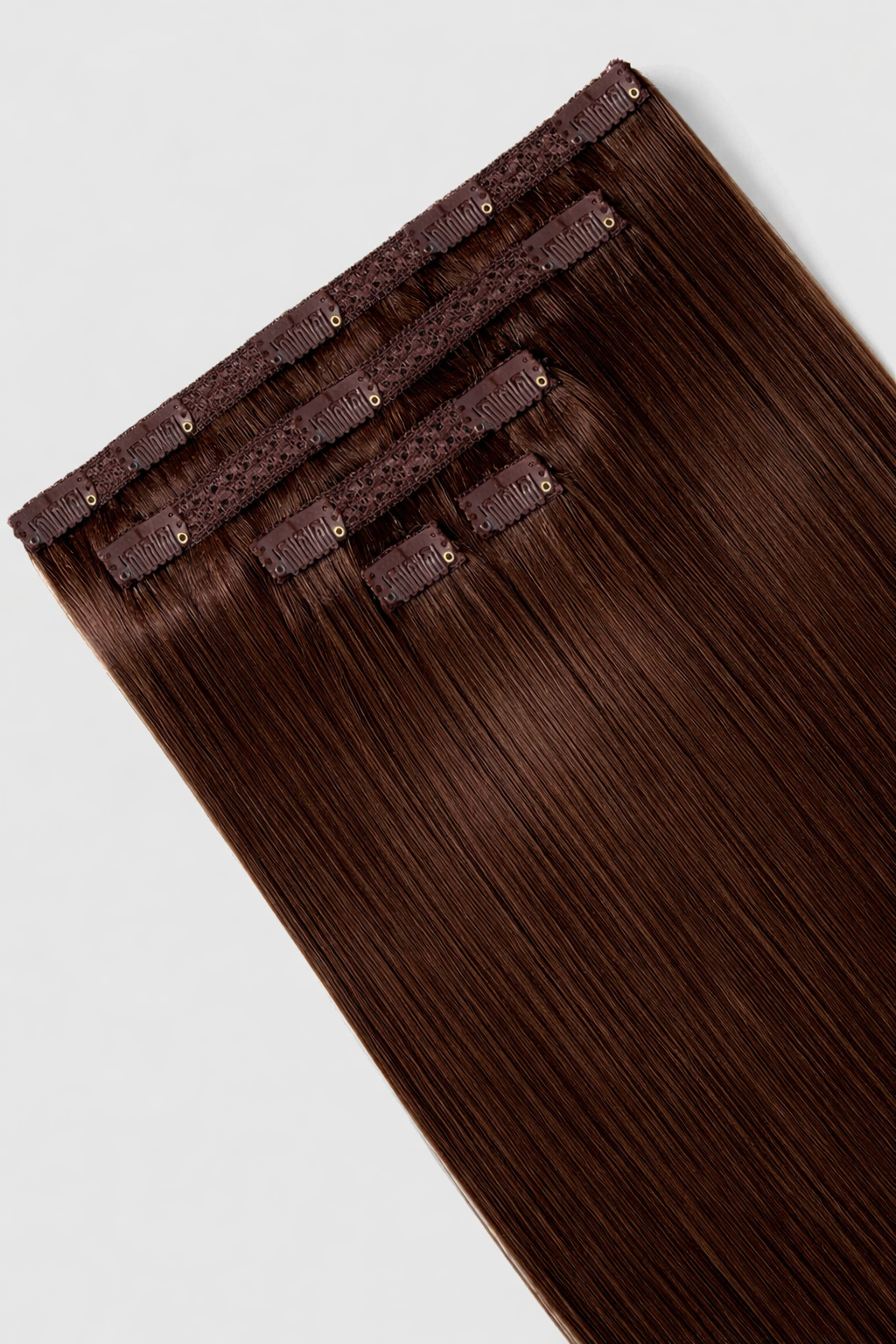 CLIP IN HAIR EXTENSIONS Dark Chocolate Brown, Straight, Natural Look, 100% Human Hair, Easy Clip In, Comfortable Fit, Versatile Styling, Long Lasting Quality. CLIHAIR17