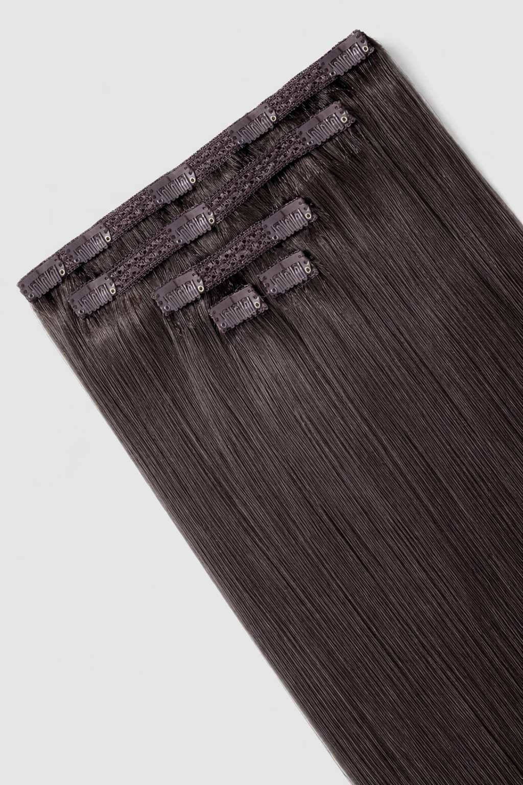 CLIP IN HAIR EXTENSIONS Dark Ash Brown, Straight, Natural Look, 100% Human Hair, Easy Clip In, Comfortable Fit, Versatile Styling, Long Lasting Quality. CLIHAIR23