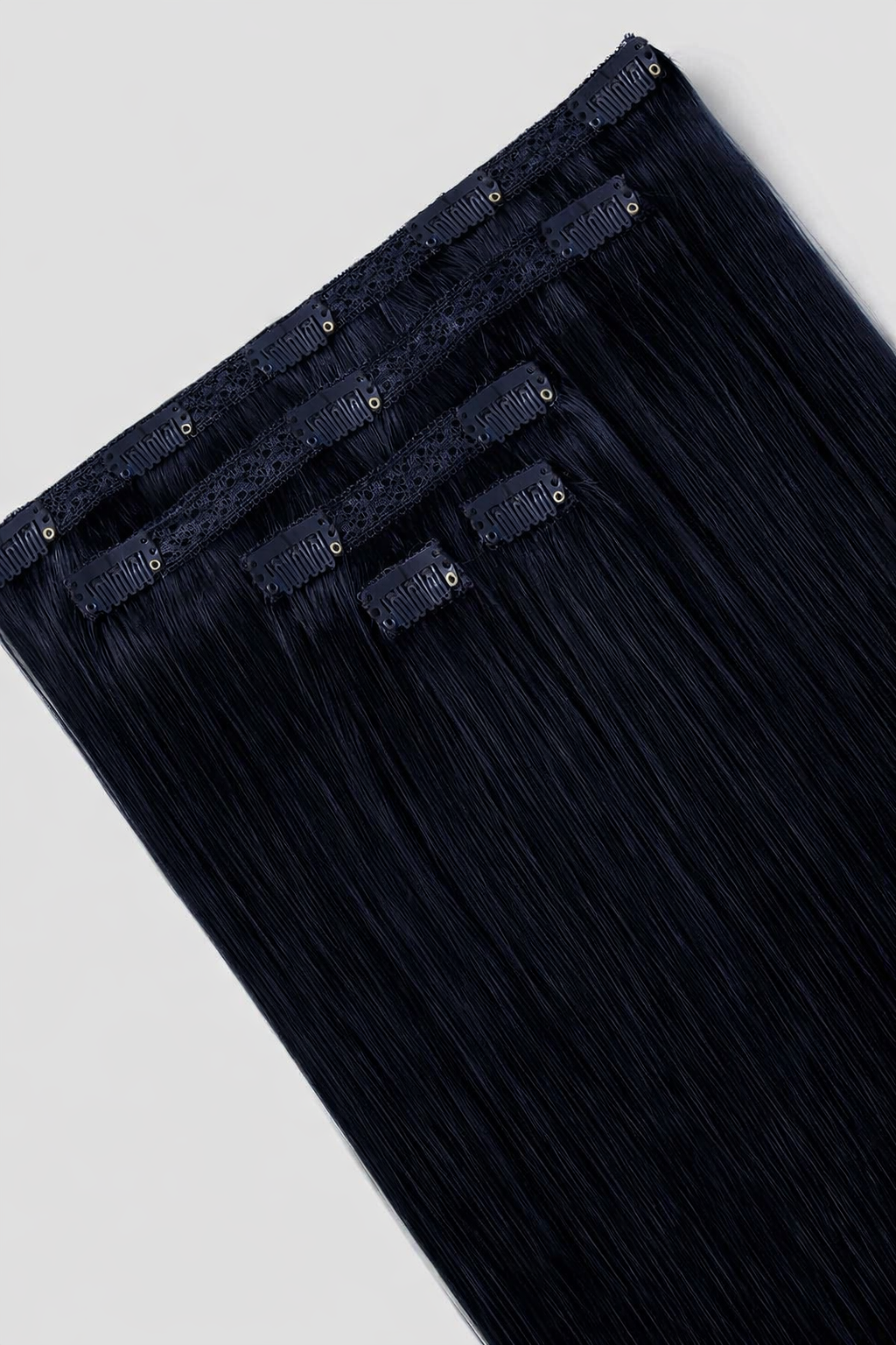 CLIP IN HAIR EXTENSIONS Blue Black, Straight, Natural Look, 100% Human Hair, Easy Clip In, Comfortable Fit, Versatile Styling, Long Lasting Quality. CLIHAIR14