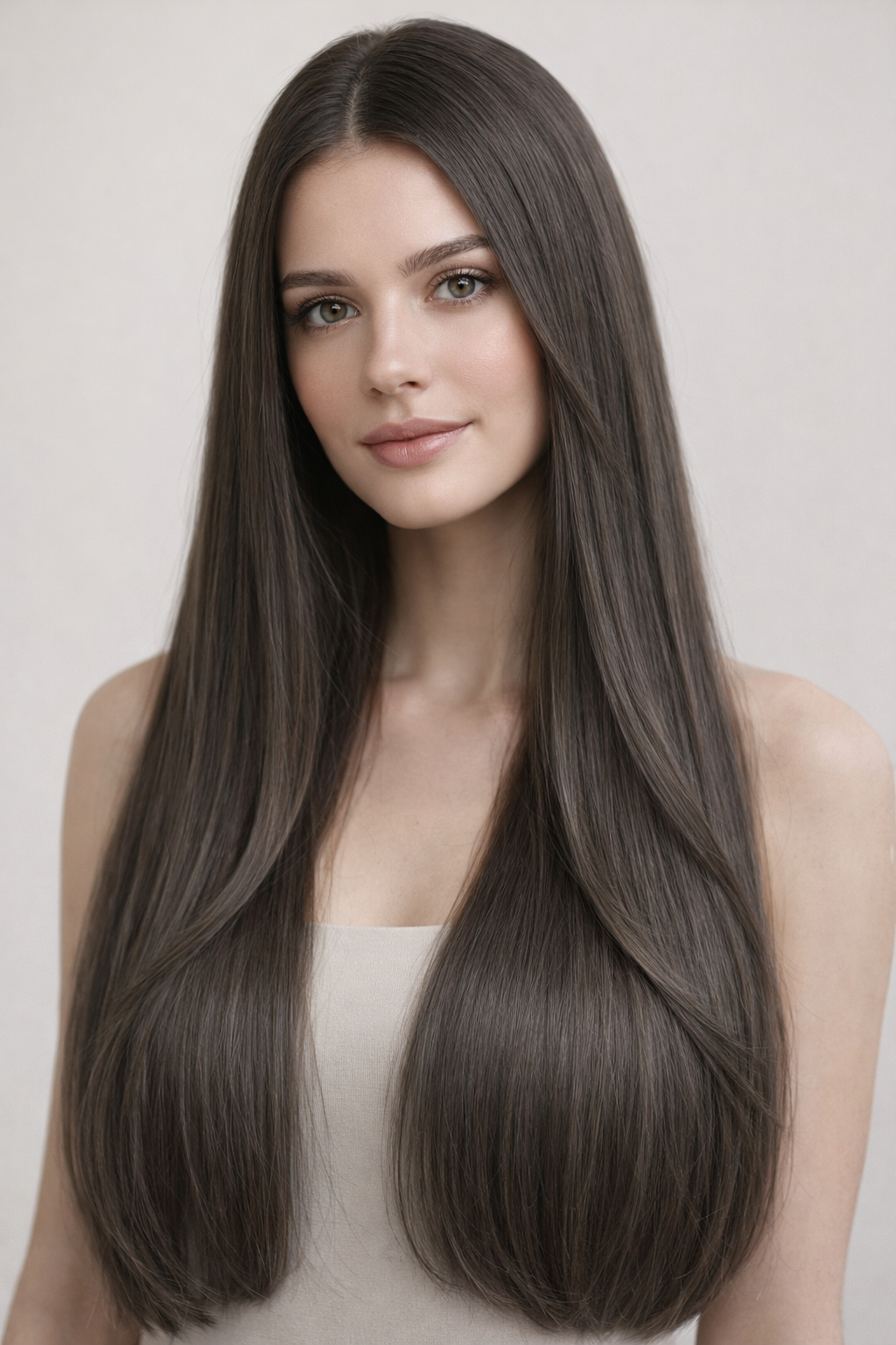 CLIP IN HAIR EXTENSIONS Dark Grey Brown, Straight, Natural Look, 100% Human Hair, Easy Clip In, Comfortable Fit, Versatile Styling, Long Lasting Quality. CLIHAIR24
